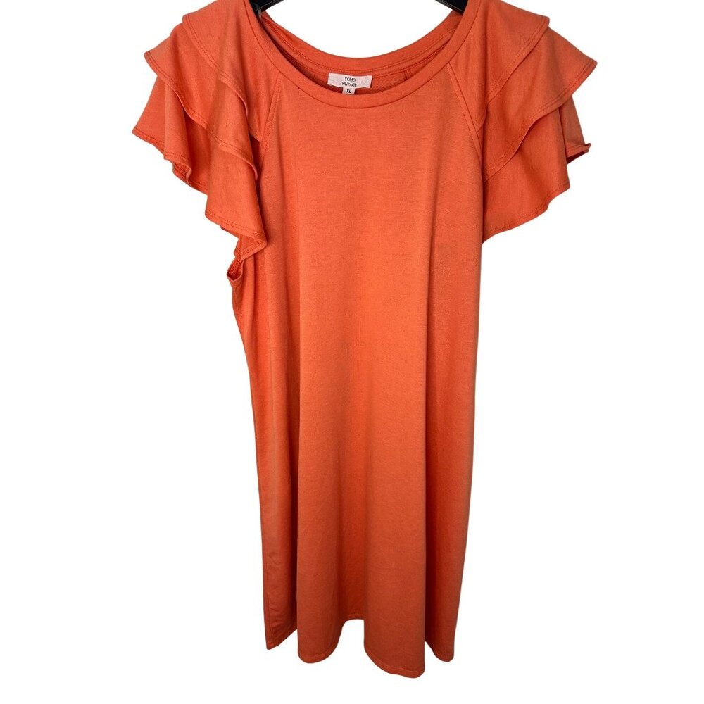 Como Vintage Womens XL Orange Ruffle Sleeve Dress Casual Lightweight Comfortable